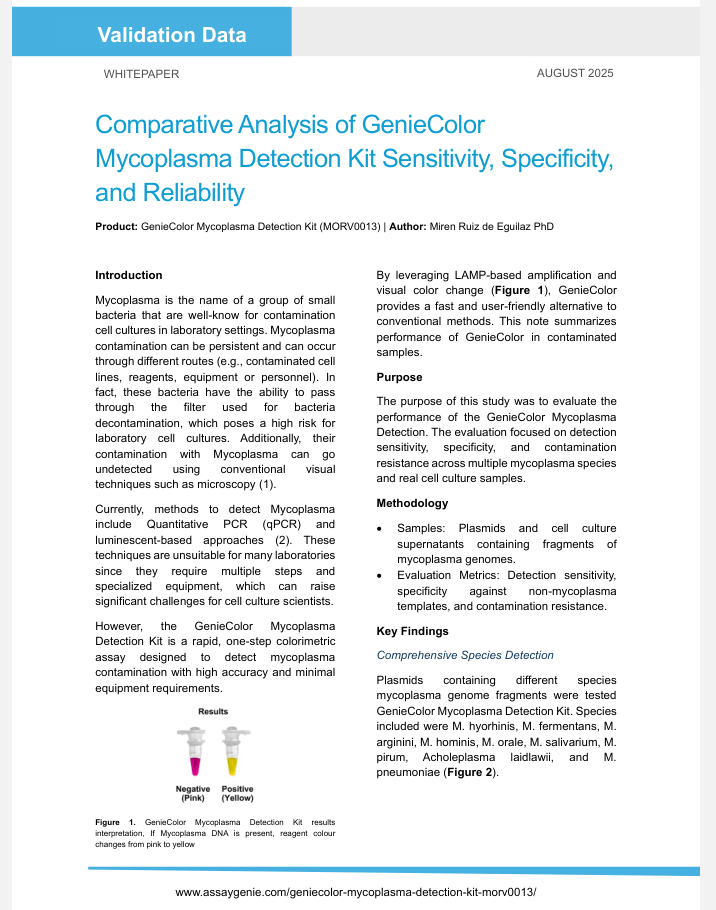 Comparative Analysis of GenieColor Mycoplasma Detection Kit Sensitivity, Specificity, and Reliability
